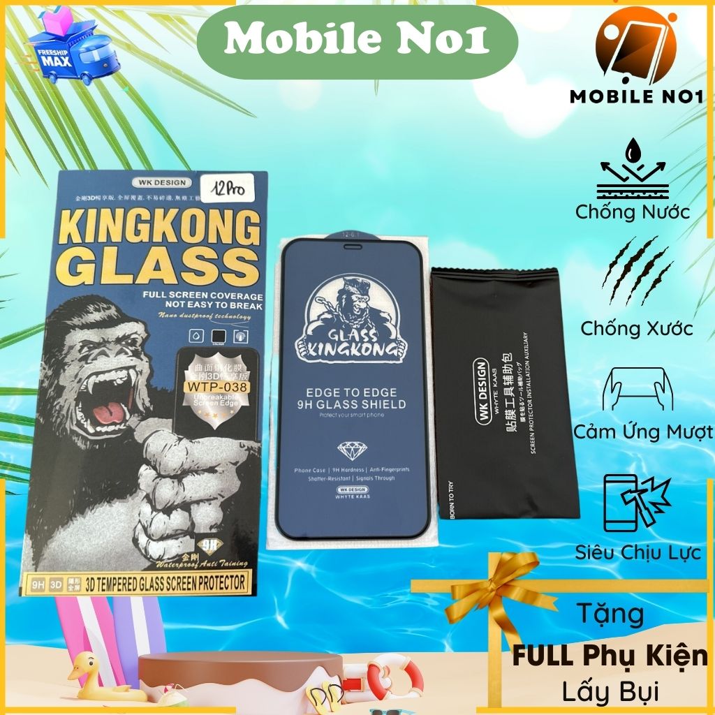 Kính cường lực iphone full màn hình cường lực kingkong iphone 6/7/8/7plus/8plus/x/ xs/xsmax/11/12/13/14/pro/plus/promax/MobileNo1