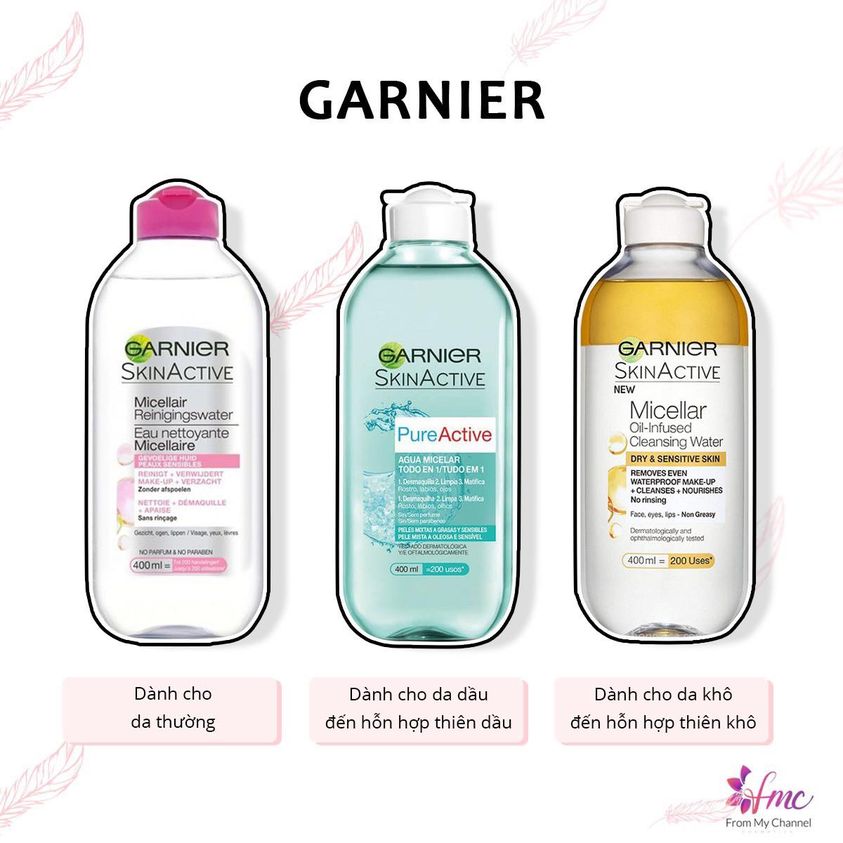 Nước Tẩy Trang Garnier 400Ml 3 Phiên Bản Dành Cho Từng Loại Da