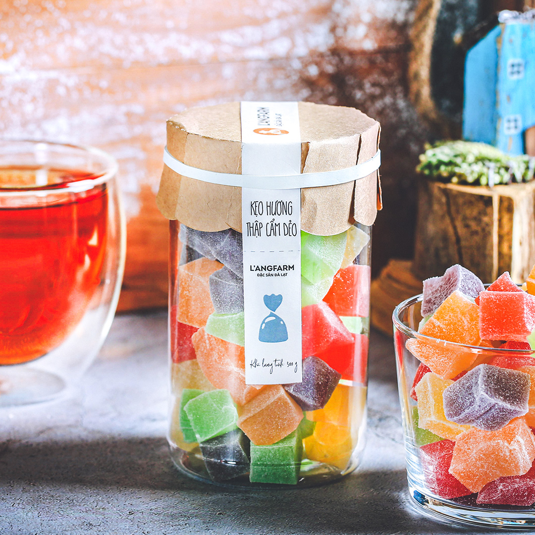 Kẹo hương thập cẩm dẻo Langfarm 300g hũ mẫu tobita