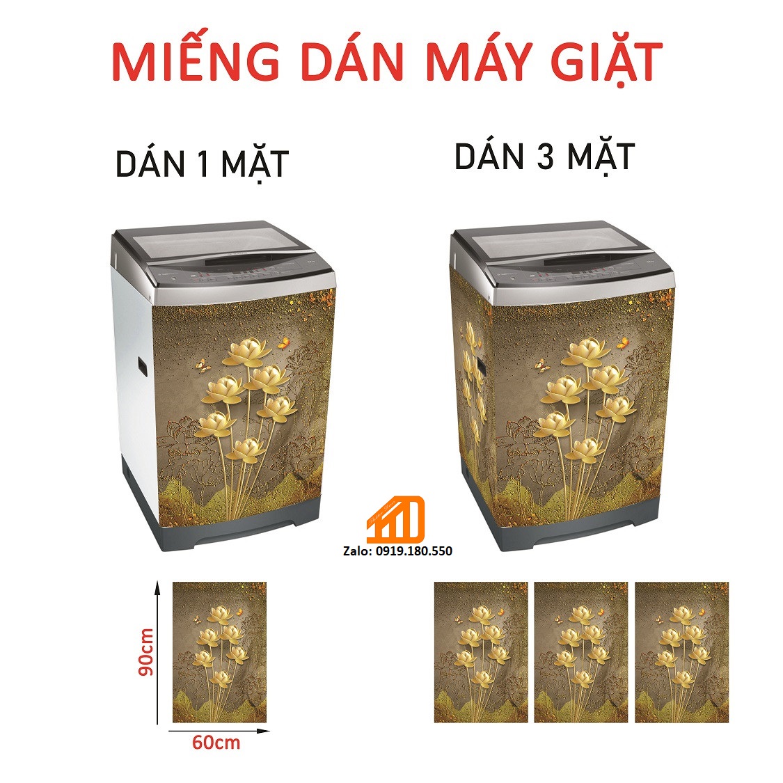 [HCM] Decal Dán máy giặt SEN VÀNG GOLD -  TỦ LẠNH MINI