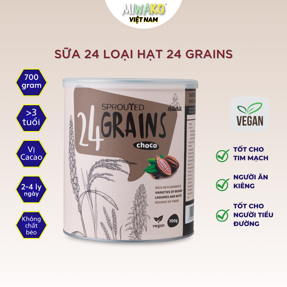 Sữa Hạt Hữu Cơ 24 Grains chuẩn Organic Dành cho Người Ăn Kiêng Tập Yoga Mẹ bầu sau sinh Người Bị Dị 