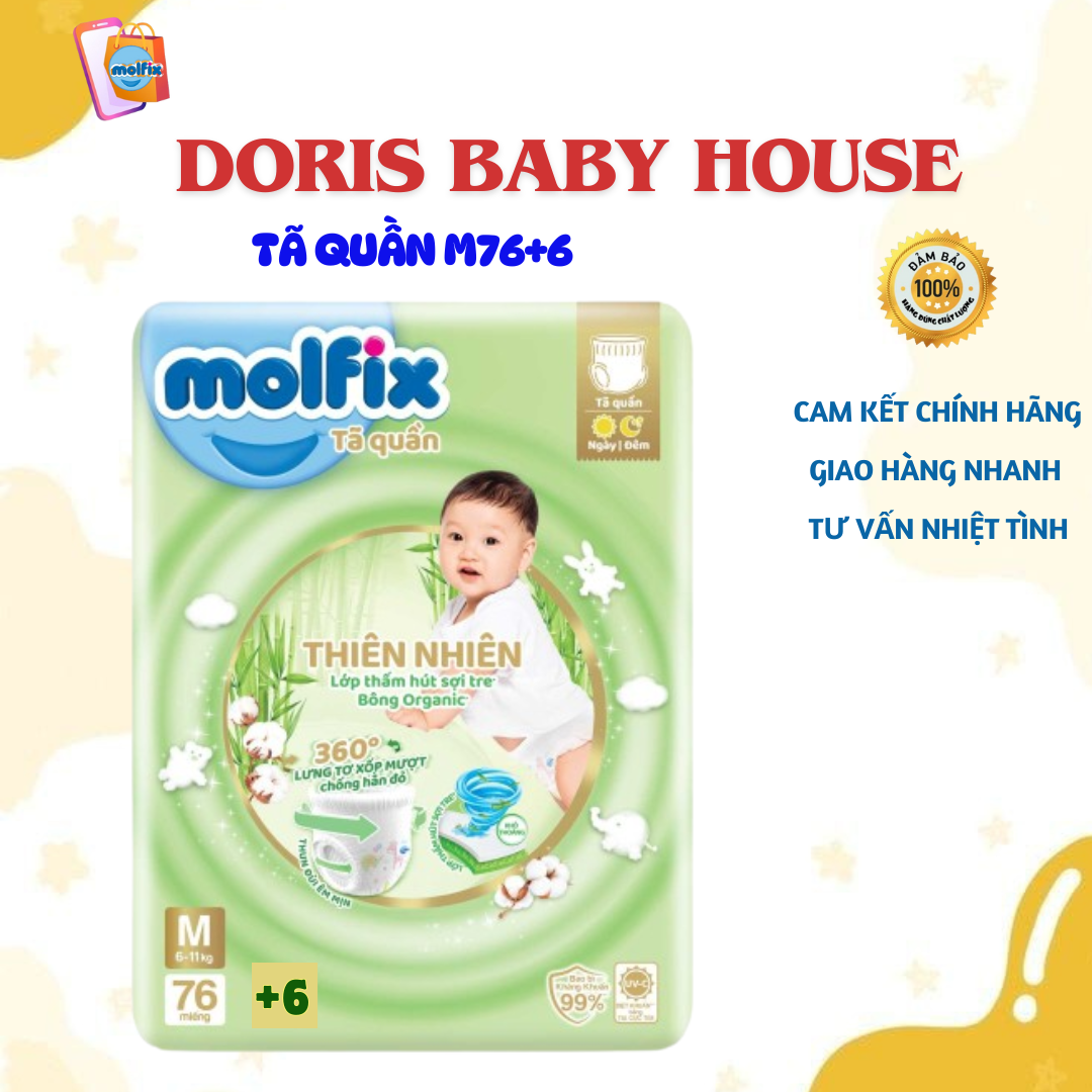 [Mẫu mới - Chính hãng] Tã bỉm em bé quần hoặc dán Molfix đủ size  M(76+6)/L(68+6)/XL(62+6)/XXL(56+8)