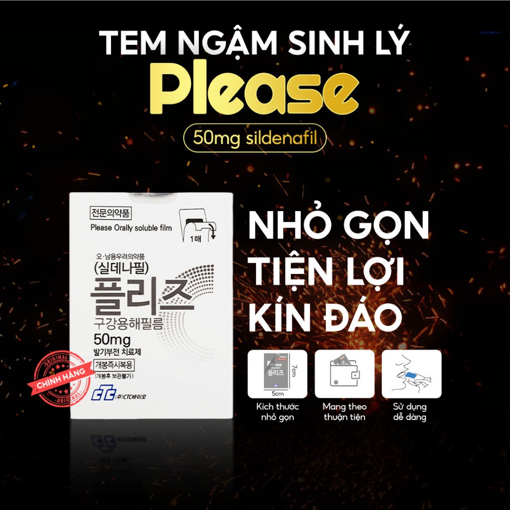 Tem ngậm dưới lưỡi Hàn Quốc PLEASE 100mg tan ngay (hộp 5 tem) hỗ trợ SKTD cải thiện TGQH 30-60 phút