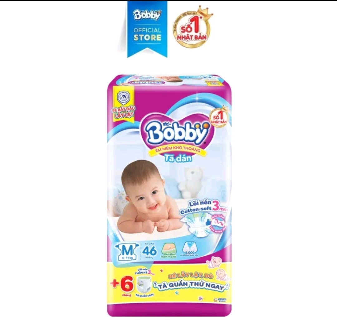 Tã dán Bobby size M 76 miếng M 46 miếng (6 - 11 kg) L 68 miếng (9-14kg)