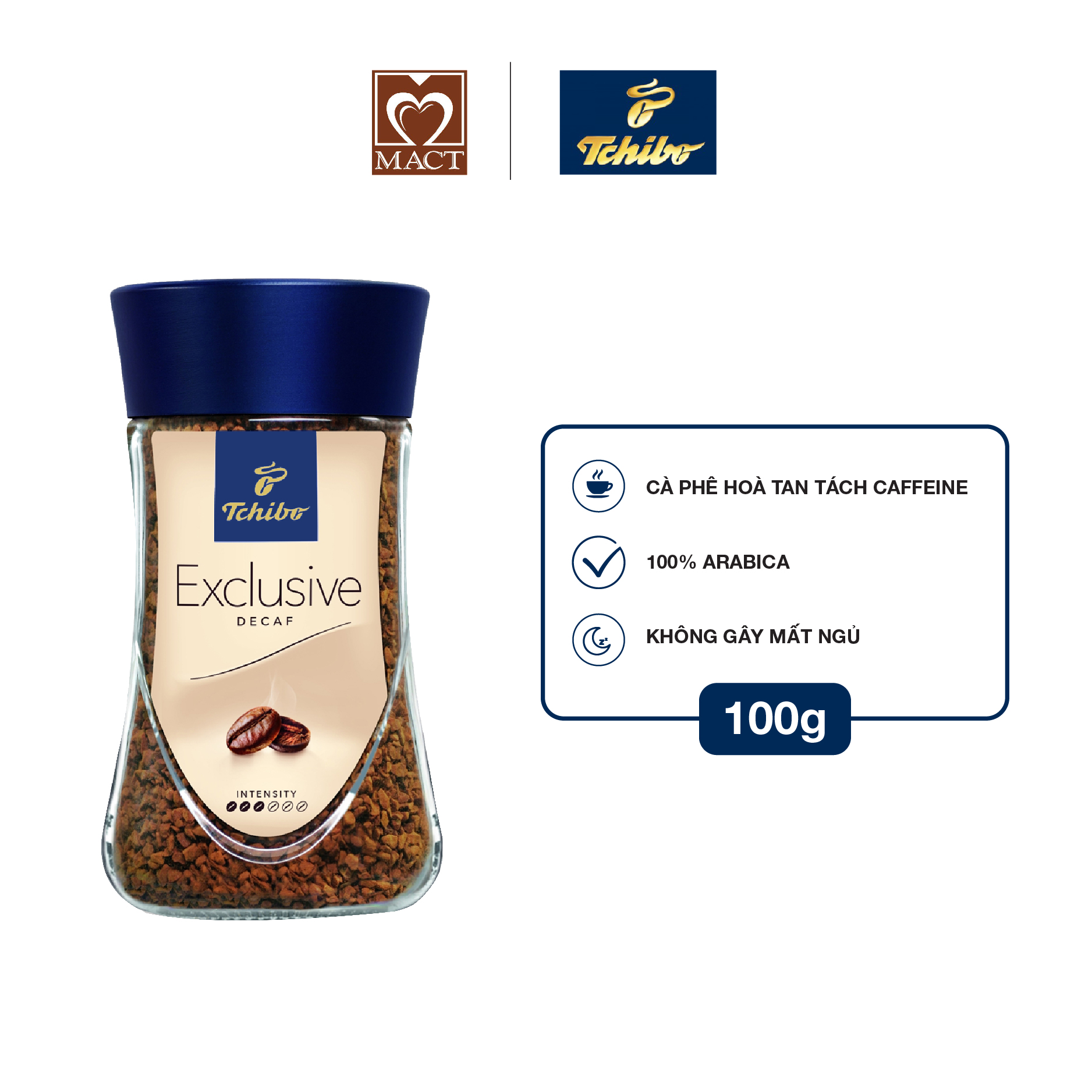 Cà phê hòa tan tách caffeine TCHIBO DECAF - 100% Arabica vị chua dịu - Không gây mất ngủ - lọ 100g