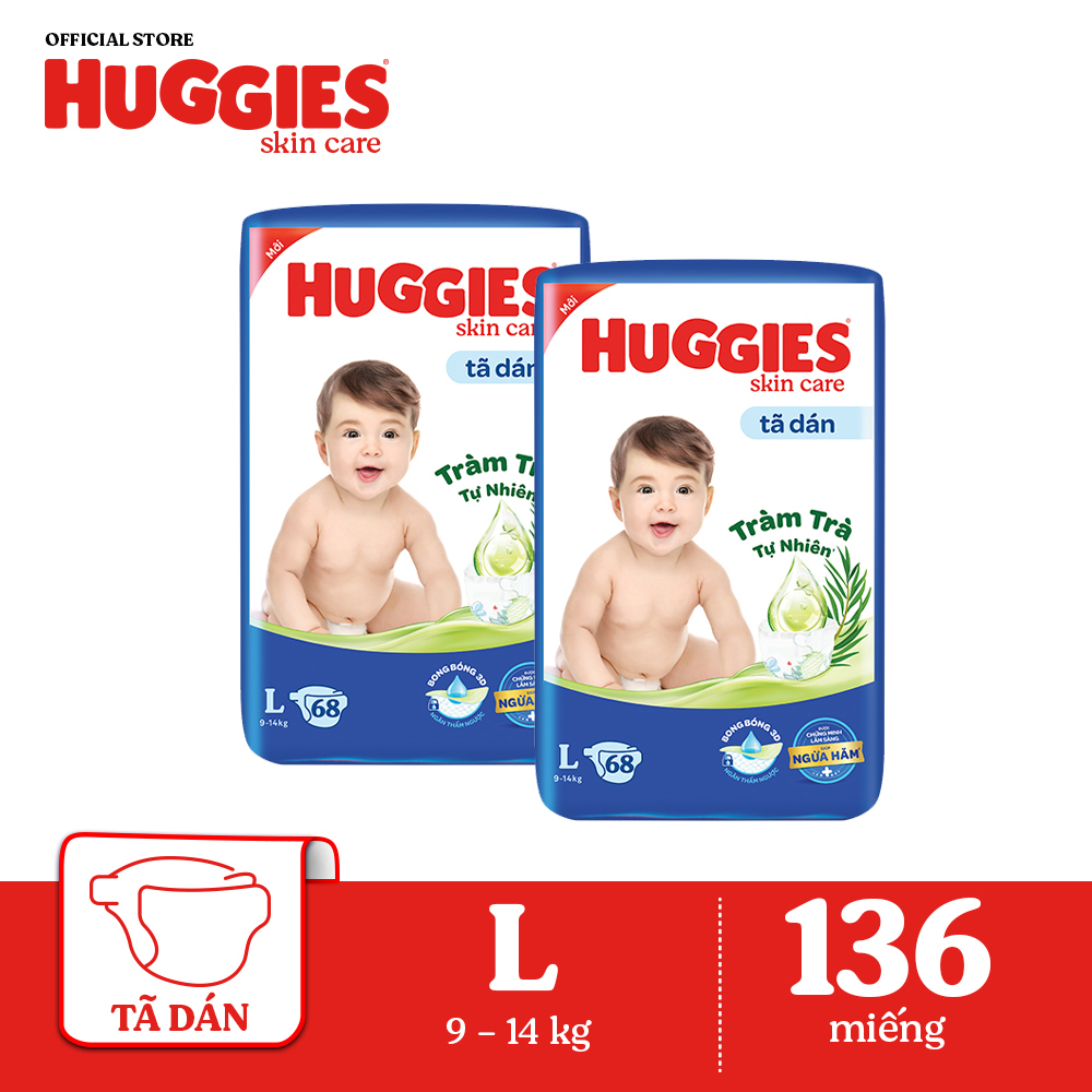 [20h 7-10.8 GIẢM THÊM 90K] Combo 2 Tã dán Huggies Skincare Super Jumbo L68