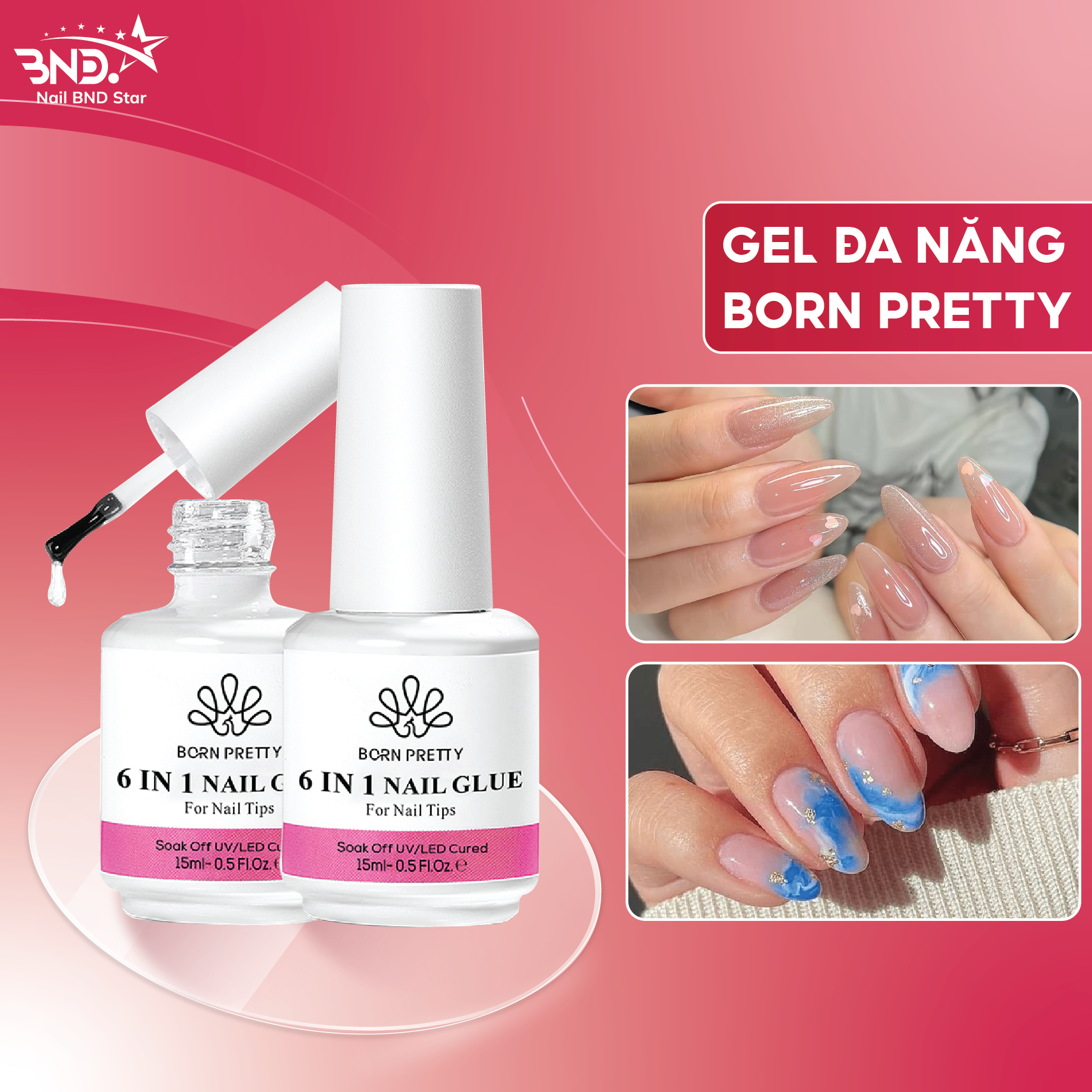 Gel đa năng 6in1 Born Pretty  15ml - Sơn gel liên kết 6in1 base nối úp móng top loang NailBND