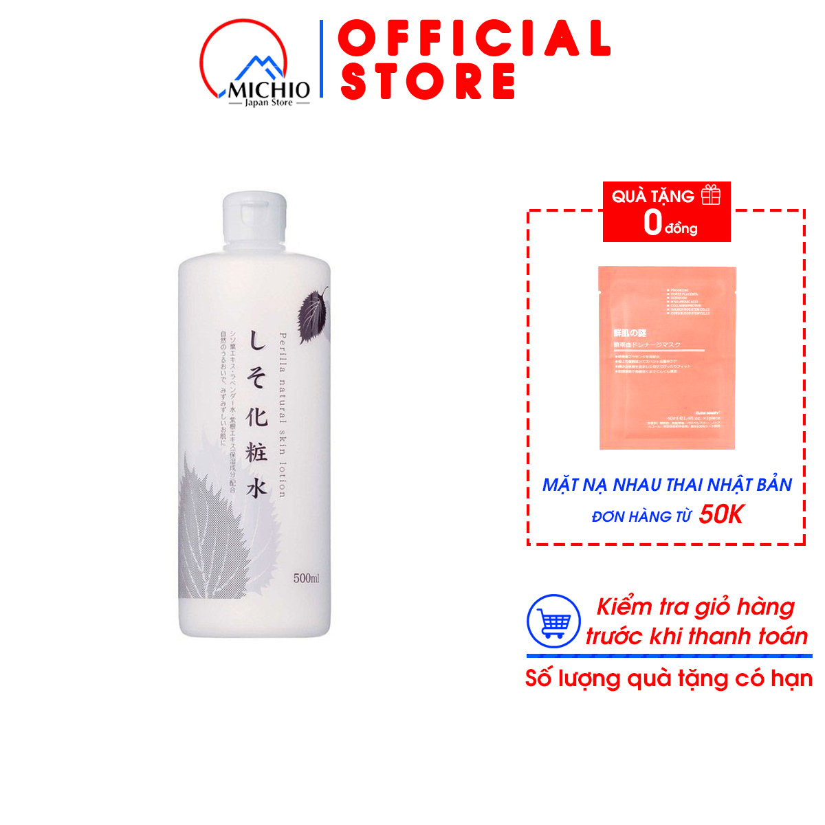 Nước Hoa Hồng Lá Tía Tô Perilla Natural Skin Lotion 500Ml Nhật Bản Phù Hợp Cho Da Khô Và Da Hỗn Hợp