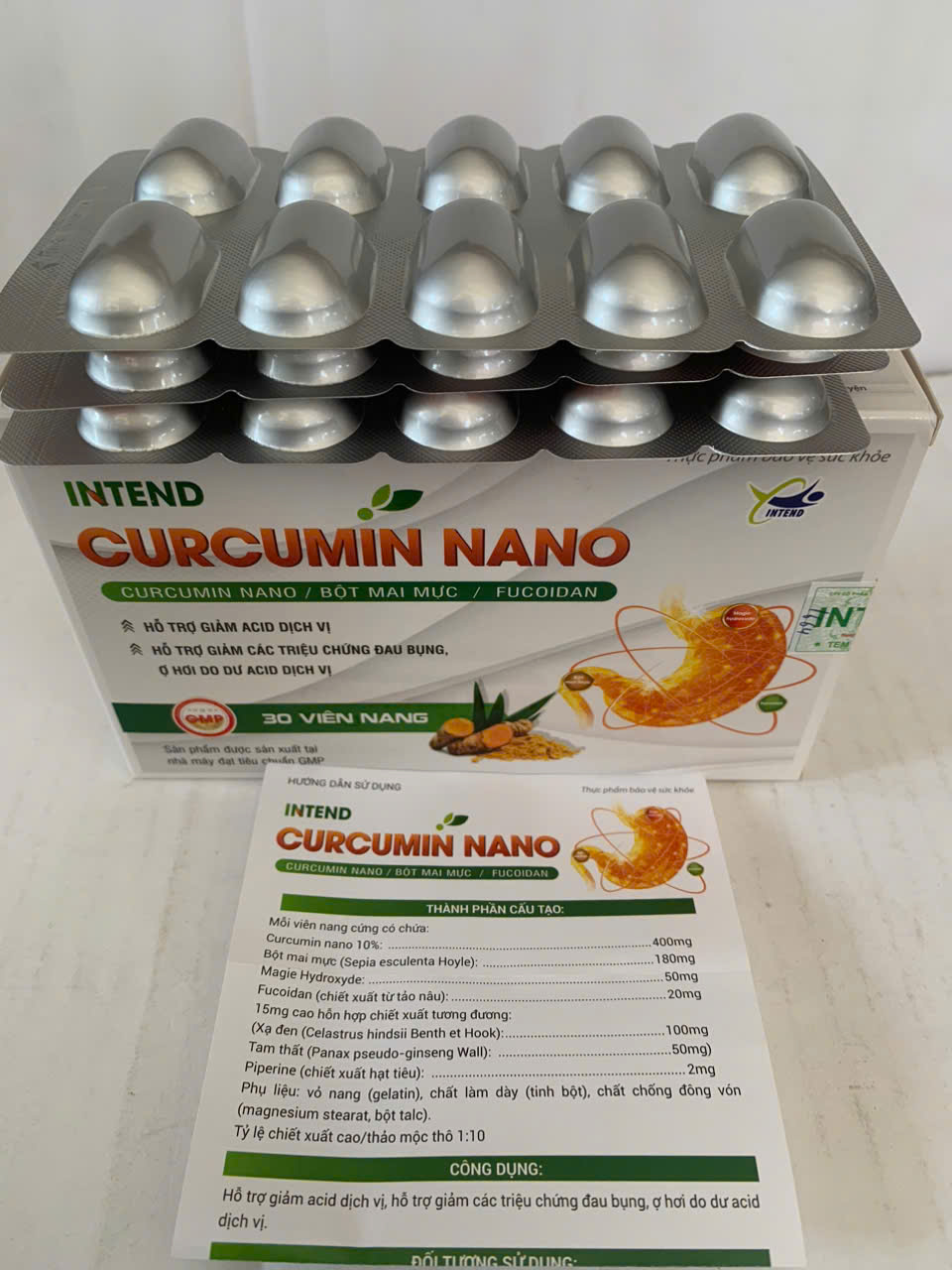 Viên uống Intend CURCUMIN NANO hộp 3 vỉ x 10 viên dùng cho người đau bụng ợ hơi do dư acid dịch vị