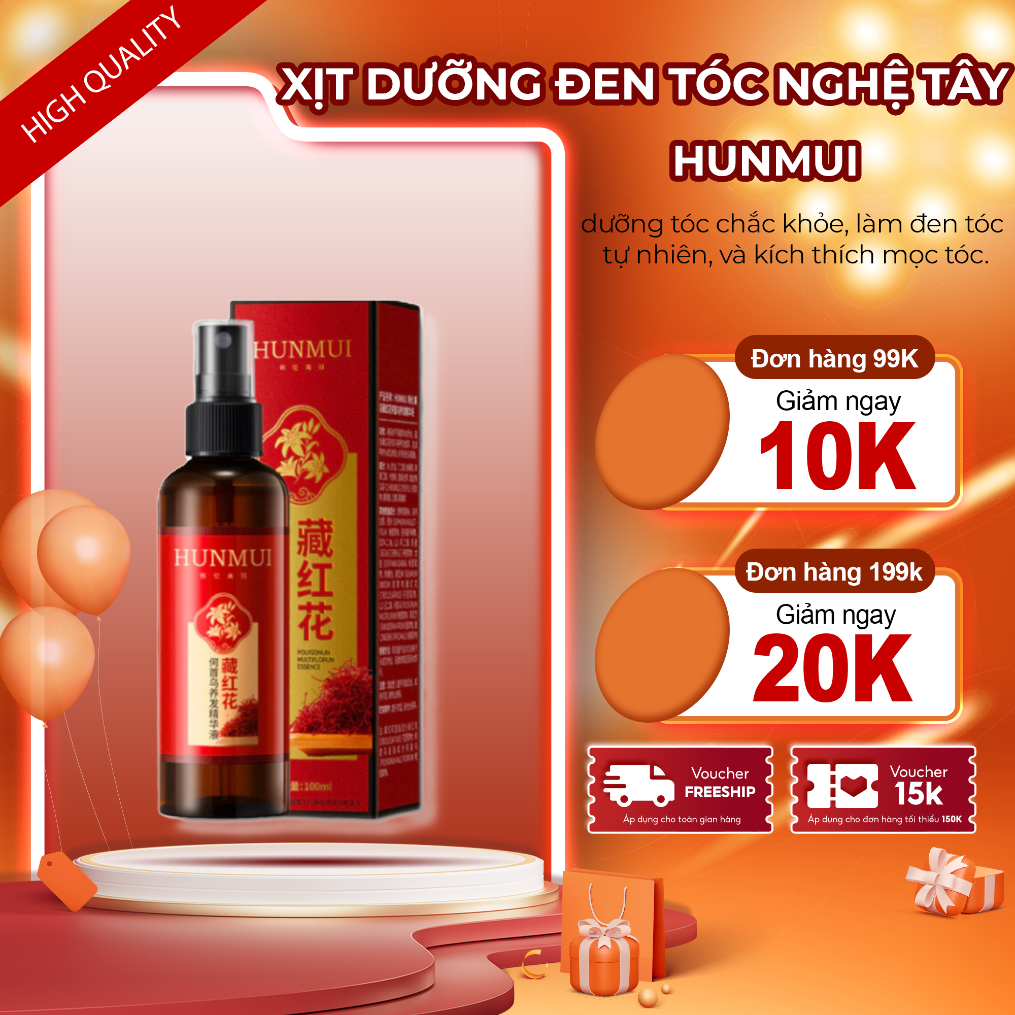 Xịt Dưỡng Đen Tóc Nghệ Tây Phủ Bạc HUNMUI – Xịt HUNMUI Kích Đen Tóc Phủ Bạc Nhanh Giải Pháp Xử Lý Tó