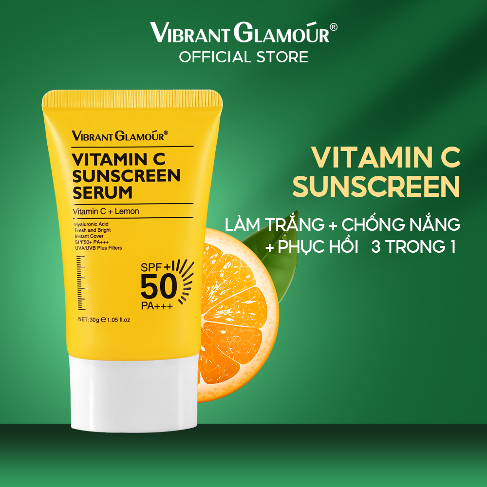 VIBRANT GLAMOUR Kem chống nắng làm trắng da Vitamin C SPF 50+ PA+++ UVA/UVB Skin Barrier Repair Làm