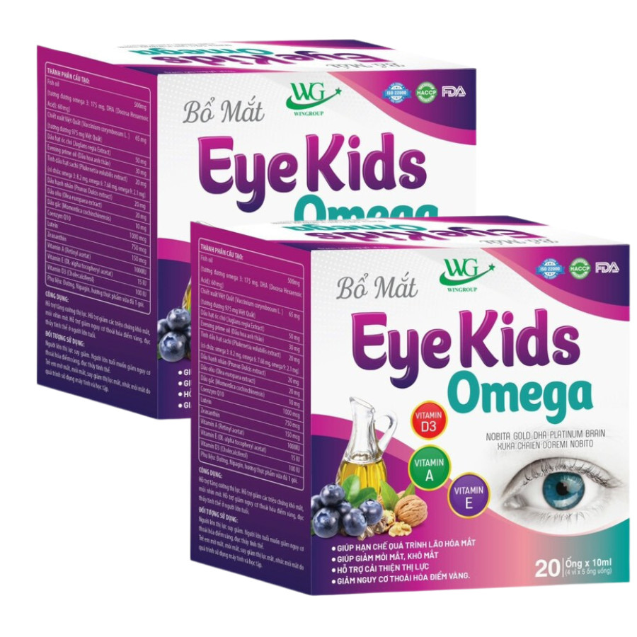 Combo 2 Hộp Siro Bổ Mắt Eye Kids Omega Bổ Sung Vitamin D3 A E Giúp Hạn Chế Quá Trình Lão Hóa Mắt Giảm Mỏi Mắt Khô Mắt Cải Thiện Thị Lực Hộp 20 Ống Dược Phẩm Bách Lộc