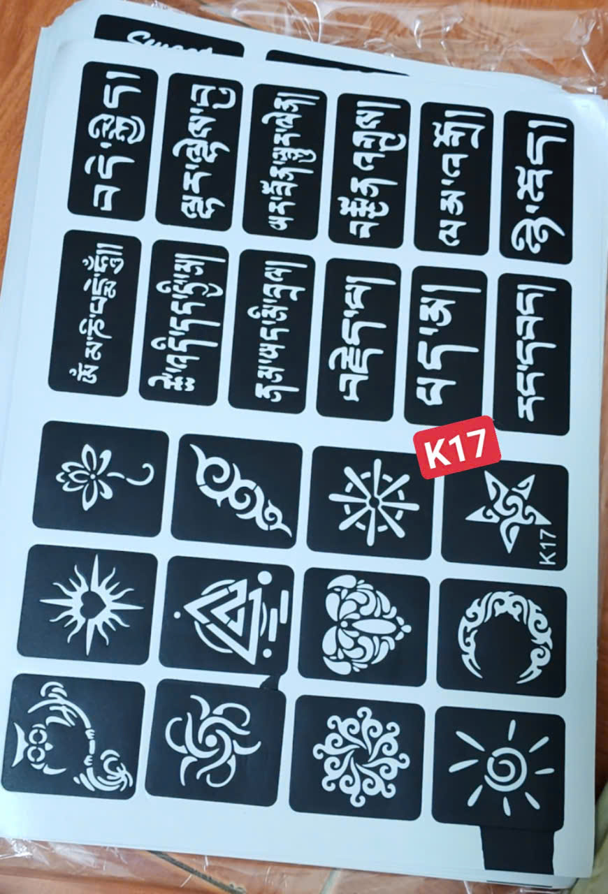 Mực Vẽ Henna Tạm Thời Màu Đỏ/Đen + Khuôn Vẽ Henna Nhiều Họa Tiết – Không Đau Không Trôi