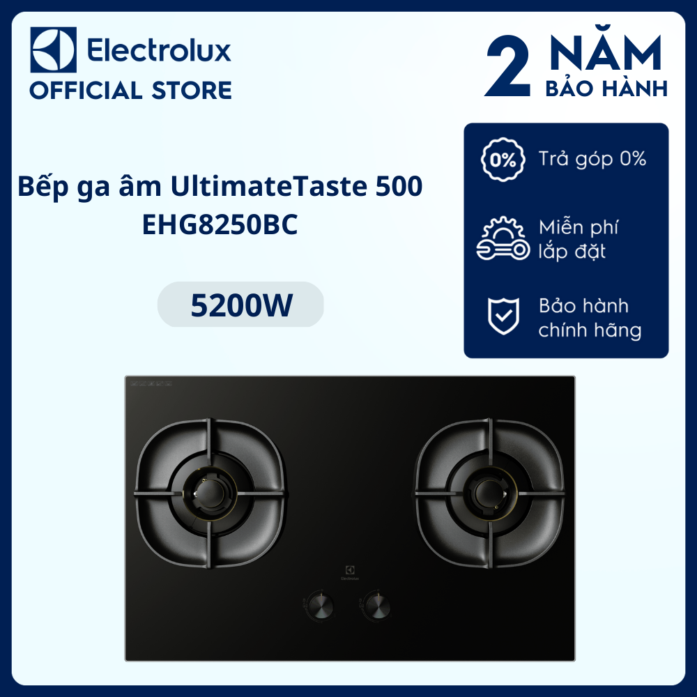 [Giao lắp 0Đ] Bếp ga âm Electrolux EHG8250BC 2 vùng nấu 80cm - Kiềng gang chắn gió tiết kiệm năng lư