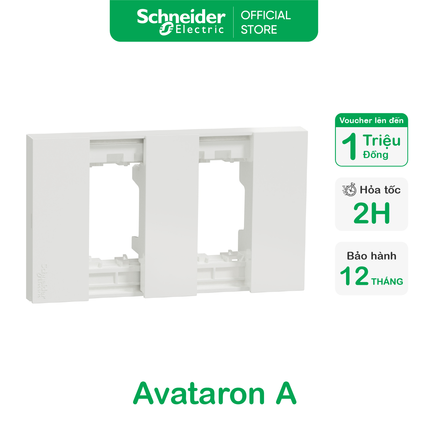 Mặt cho nhiều thiết bị - dòng AvatarOn A - Trắng - 2 gangs - size S - Schneider Electric - M3T01_WE 
