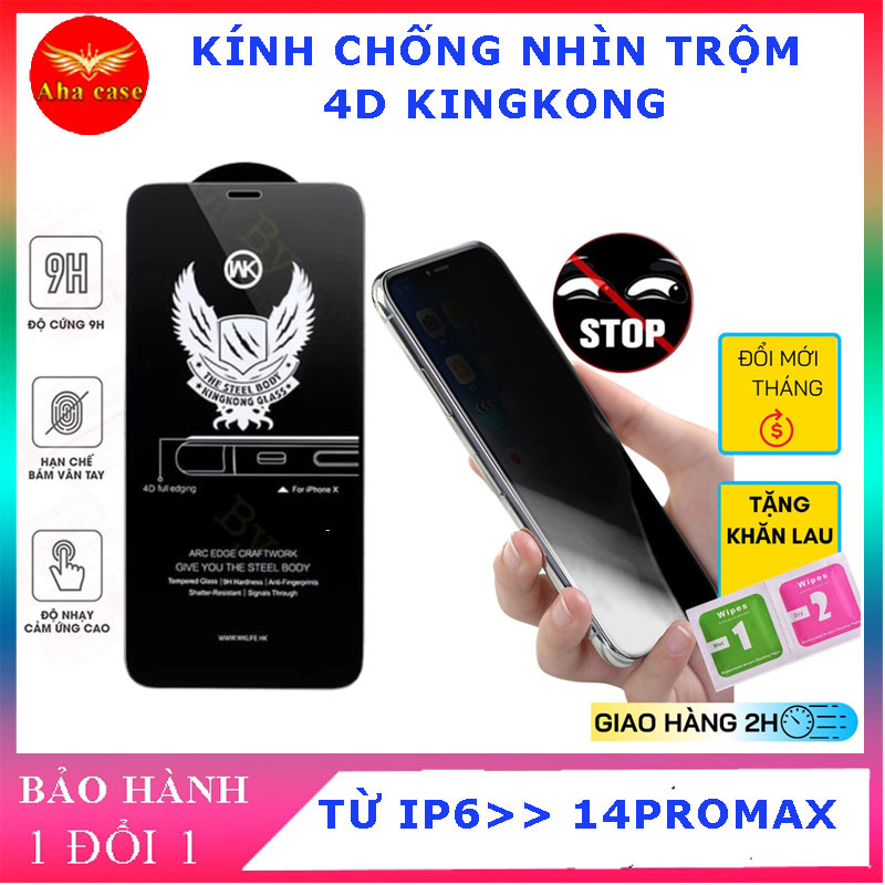 Kính Cường lực chống nhìn trộm KINGKONG chính hãng dán iphone 6 7 8 plus Xs Max XR 11 12 13 14/pro/max/promax miếng dán màn hình điện thoại ip