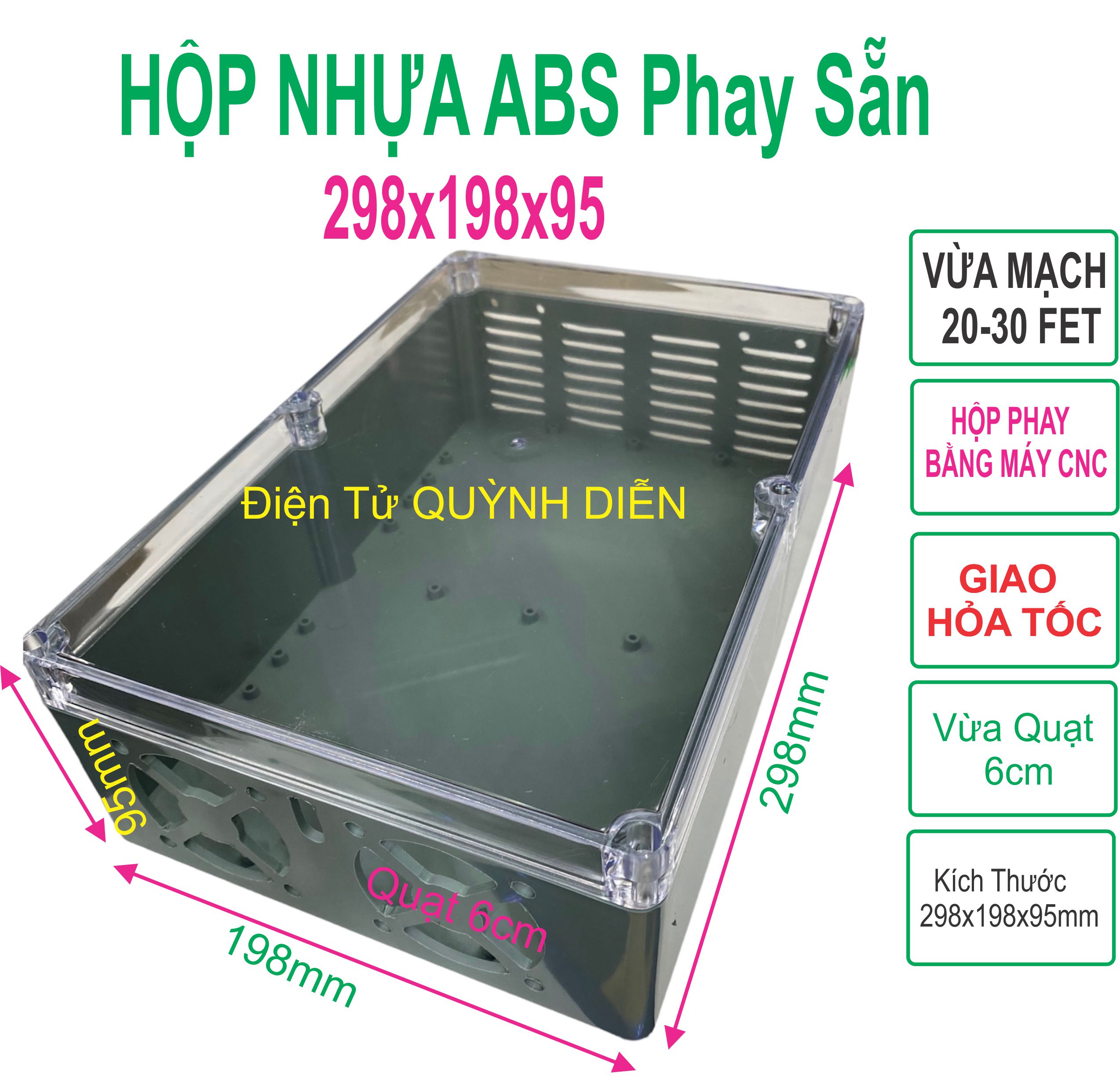 Hộp nhựa ABS Phay sẵn trắng nắp trong suốt 300X200X95mm dùng lắp mạch điện - Linh kiện điện tử QUỲNH