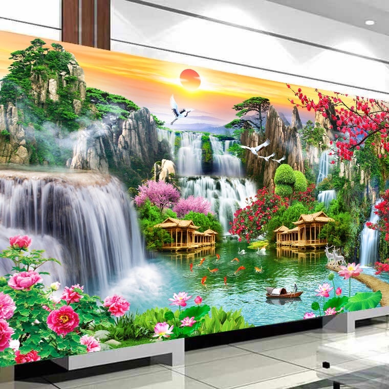 ( Mẫu mới) Tranh thêu kín phong cảnh Tranh thêu chữ thập phong cảnh đẹp khổ lớn Phong cảnh Việt Nam Phong cảnh sơn Thủy Hữu tình Phong cảnh Lưu Thủy Sinh Tài