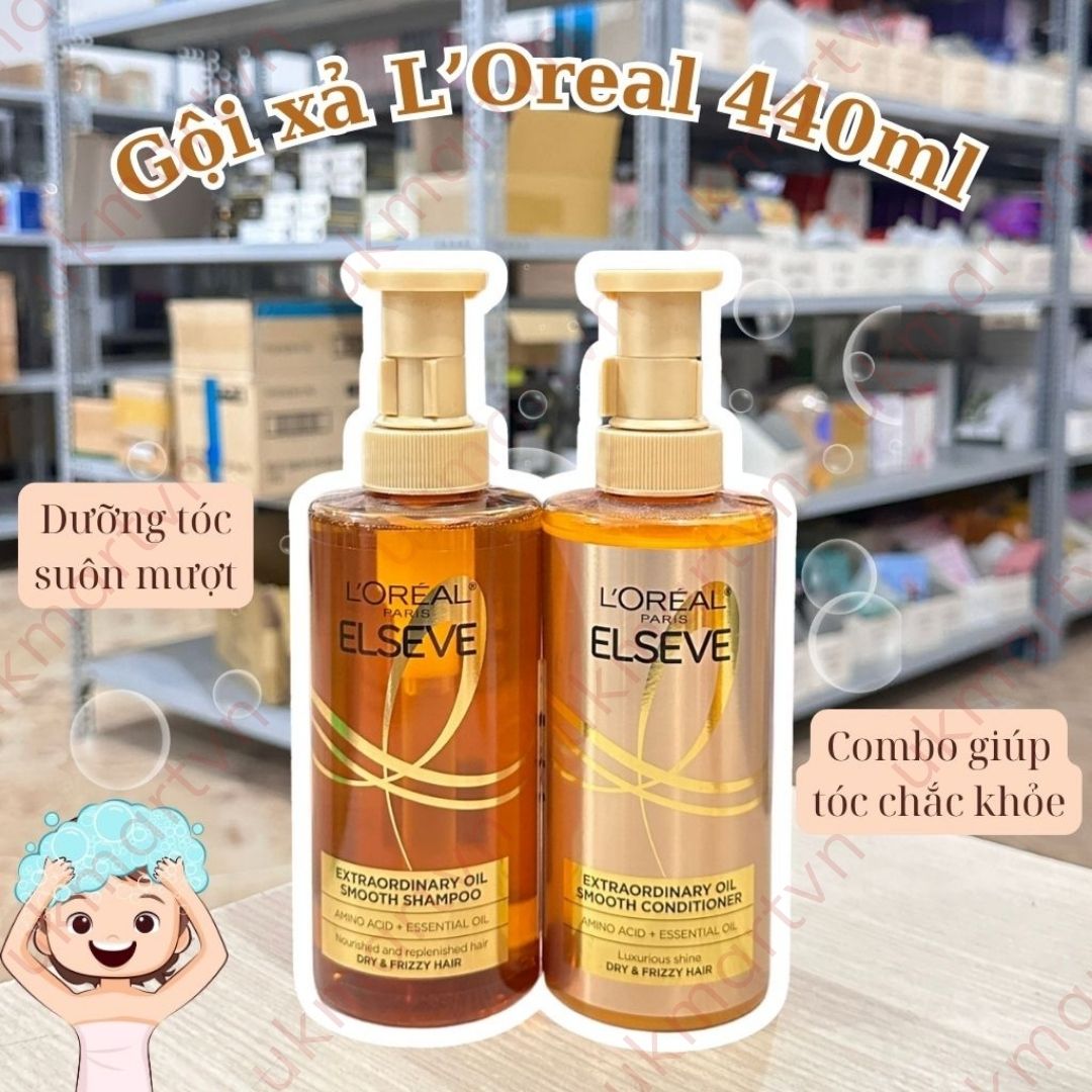 Dầu Gội Xả Dầu Dưỡng LOreal Paris Dưỡng Tóc Suôn Mượt Tóc Cao Cấp 440ml Extraordinary Oil Sleek Sili