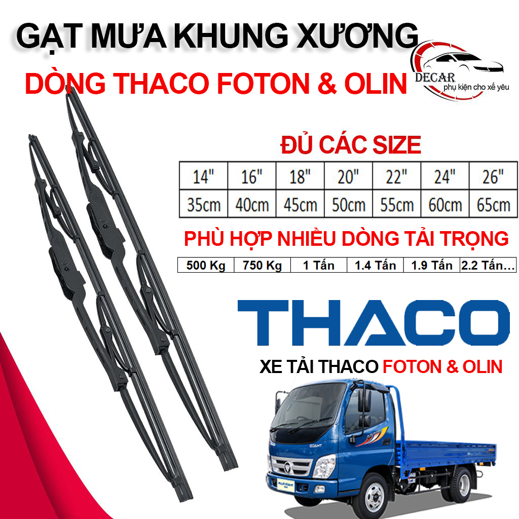 Bộ cần gạt nước mưa xe tải Thaco Foton Olin 5 tạ 7 tạ 1.9-2.5 -3-3.5-6 tấn cây gạt khung sắt lưỡi si