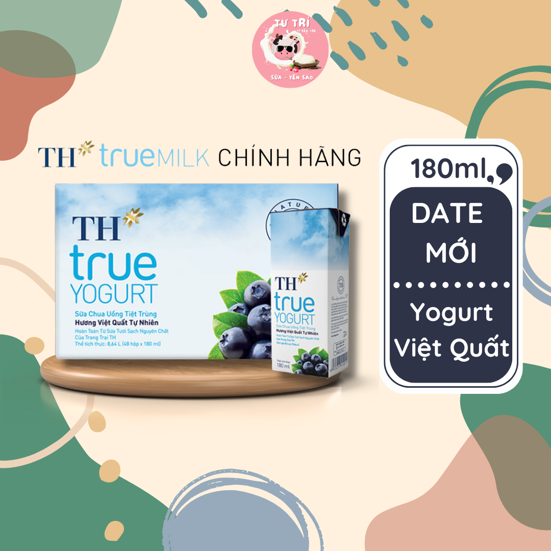Sữa TH True Milk Yogurt hương Việt Quất 180ml dạng sữa chua uống thùng 48 hộp. Date luôn mới.