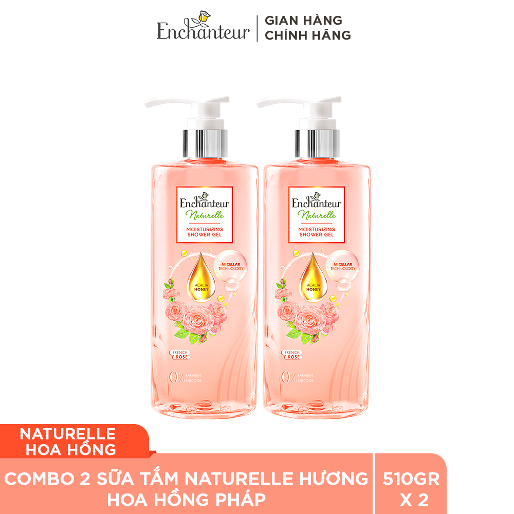 [HOT Tặng 3 quà] Combo 2 Sữa tắm dưỡng da thiên nhiên Enchanteur Naturelle hương hoa hồng Pháp 510gr