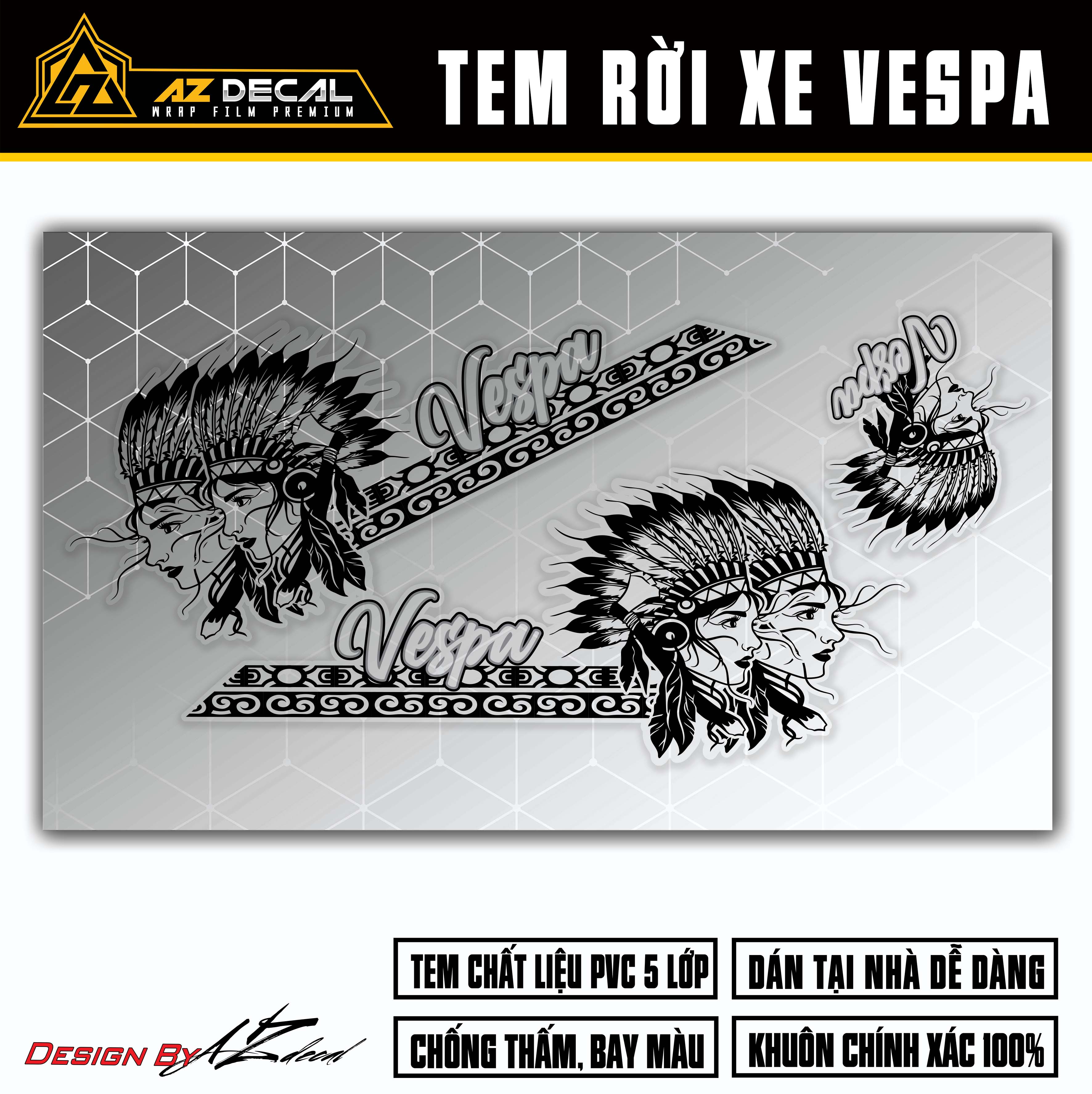 Tem Vespa Sprint / Primavera Thổ Dân Cực Chất | VPSP48 | Team Decal Hình Dán Xe Máy Vespa Chống Nước