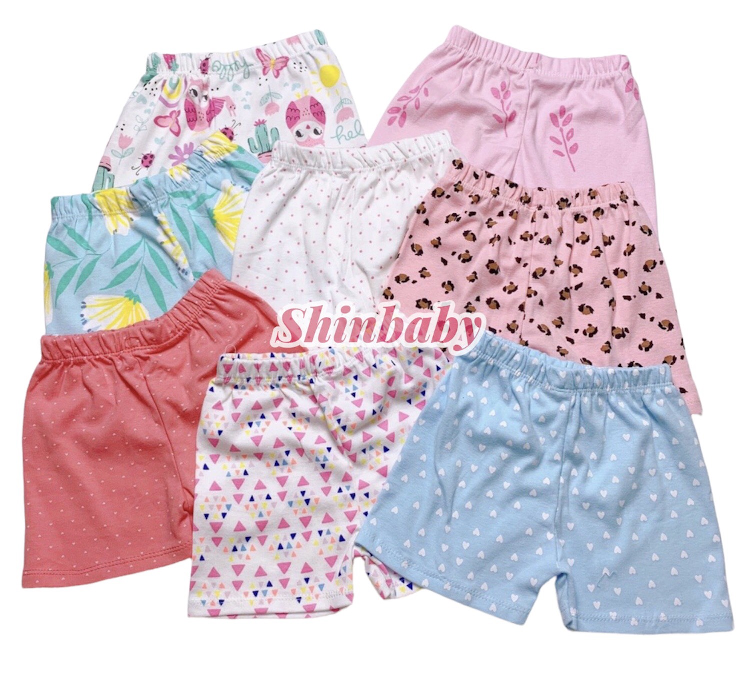 Set 10 quần đùi cotton nhiều hoạ tiết dễ thương vải mềm mát thoải mái cho bé