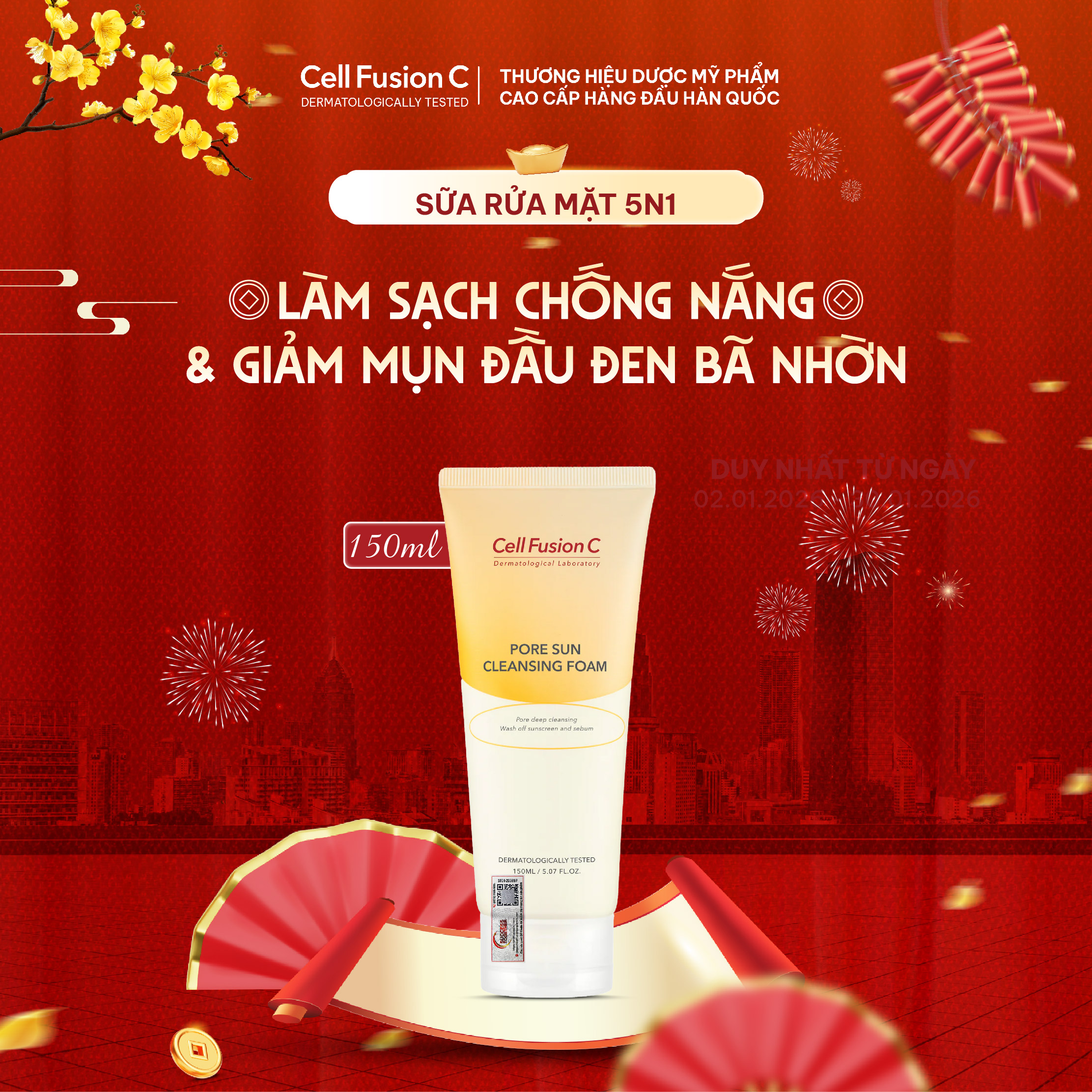 Sữa Rửa Mặt 5 trong 1 Cell Fusion C Pore Sun Cleansing Foam