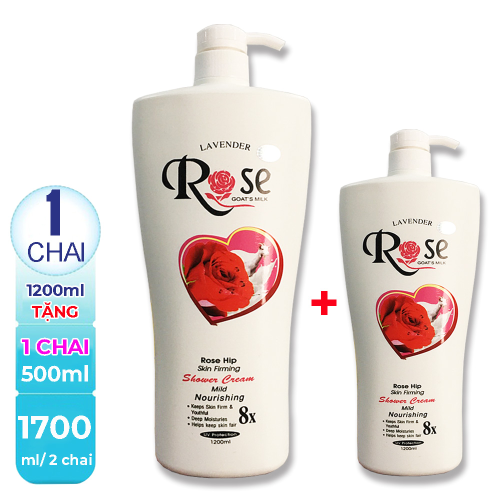 [Hcm][ Combo 2 Chai ] 1700Ml Sữa Tắm Dê Rose8X Cao Cấp Xuất Bungari (Chai Lớn 1200Ml + Chai Nhỏ 500Ml) Hsd Đến Tháng 09 - 2023