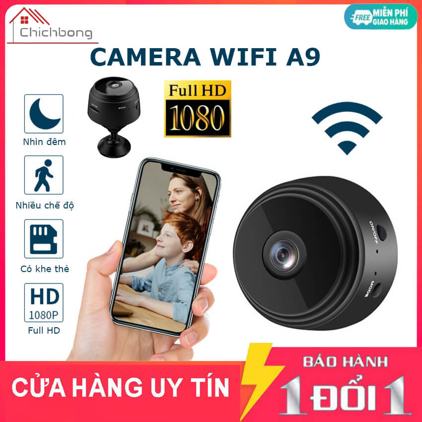 Camera wifi mini A9 HD 1080P không dây kết nối điện thoại từ xa, camera siêu nhỏ có Led hồng ngoại chống trộm sử dụng ban đêm, camera Ip kết nối Wifi, camera giám sát không dây