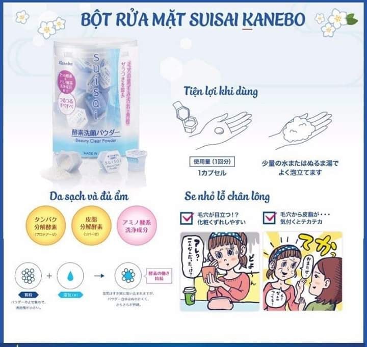 Bột sữa rửa mặt Nhật bản  SUISAI KANEBO Beauty Clear Powder [32 viên] - Bột sữa rửa mặt SUISAI KANEBO