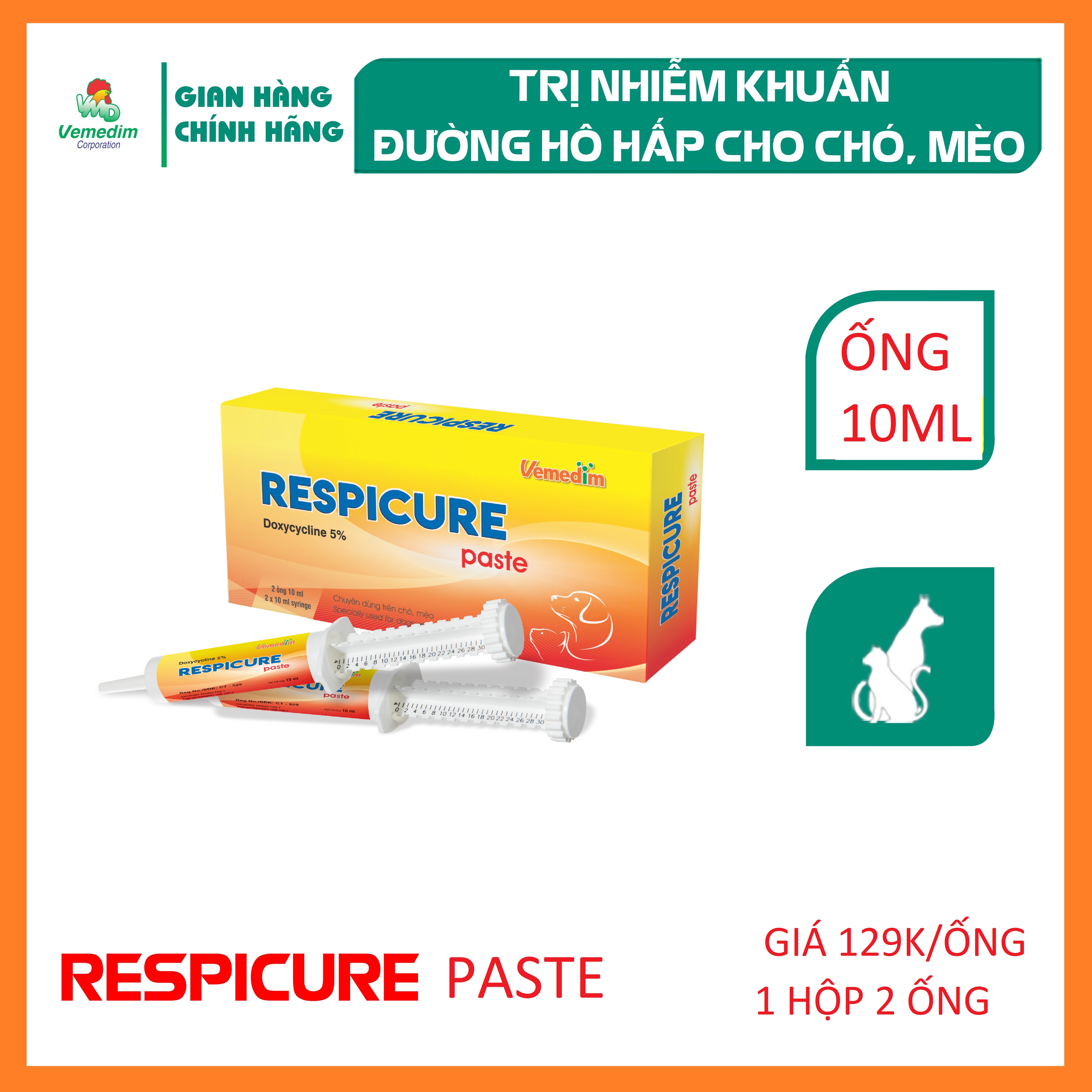 "Hoàn tiền đến 10%" Vemedim Respicure Paste dùng cho chó mèo bị hô hấp tiêu hóa ống dạng gel 10ml