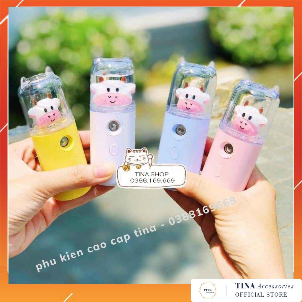 Máy Phun Sương Xông Mặt Nano Mini Tina Cầm Tay Hình Bò Sữa Dễ Thương Giá Rẻ Hỗ Trợ Dưỡng Da Xịt Khoáng Cấp Ẩm Sạc Usb