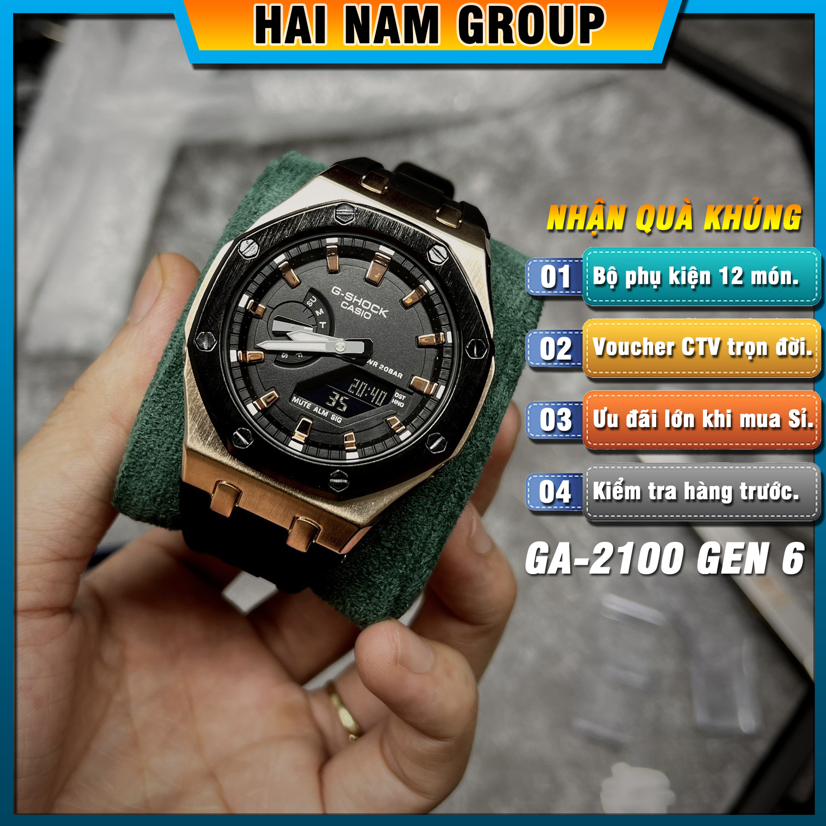 Đồng hồ nam G-SHOCK GA-2100-1A Custom Ap Gen 6 HNG603 Dây nhựa vỏ thép - Full chức năng - Đầy đủ phụ kiện