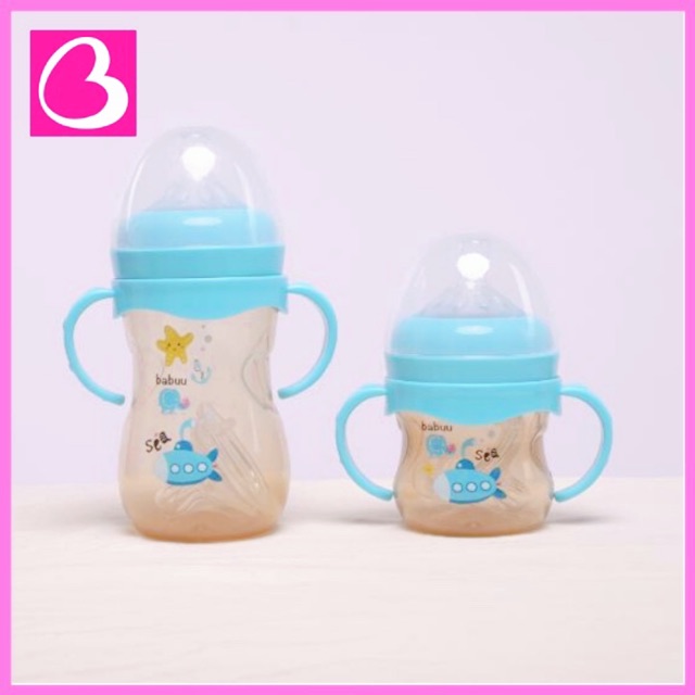 (Tặng ti) Bình sữa PPSU cổ rộng kèm tay cầm Babuu Baby Nhật Bản