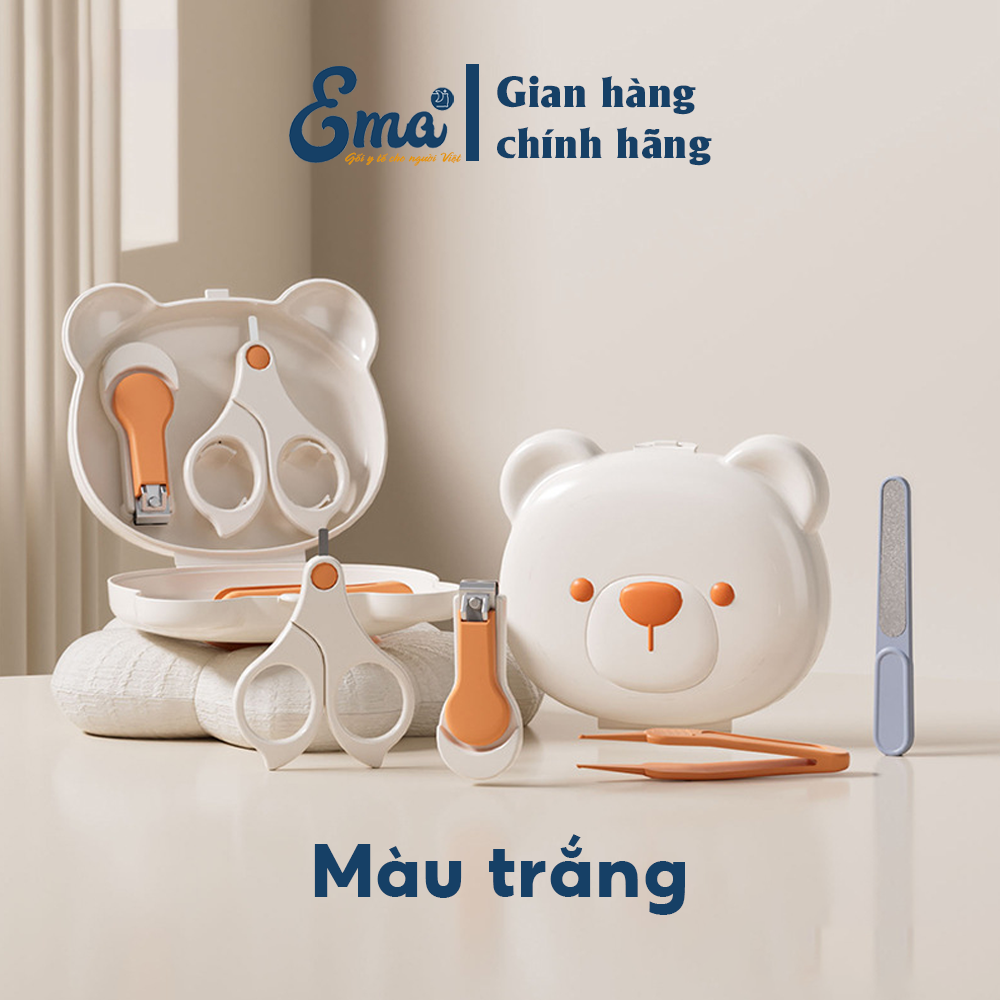 Bộ cắt móng tay cho bé 4 trong 1 kèm hộp dựng hình gấu chống kẹp thịt an toàn cho trẻ sơ sinh