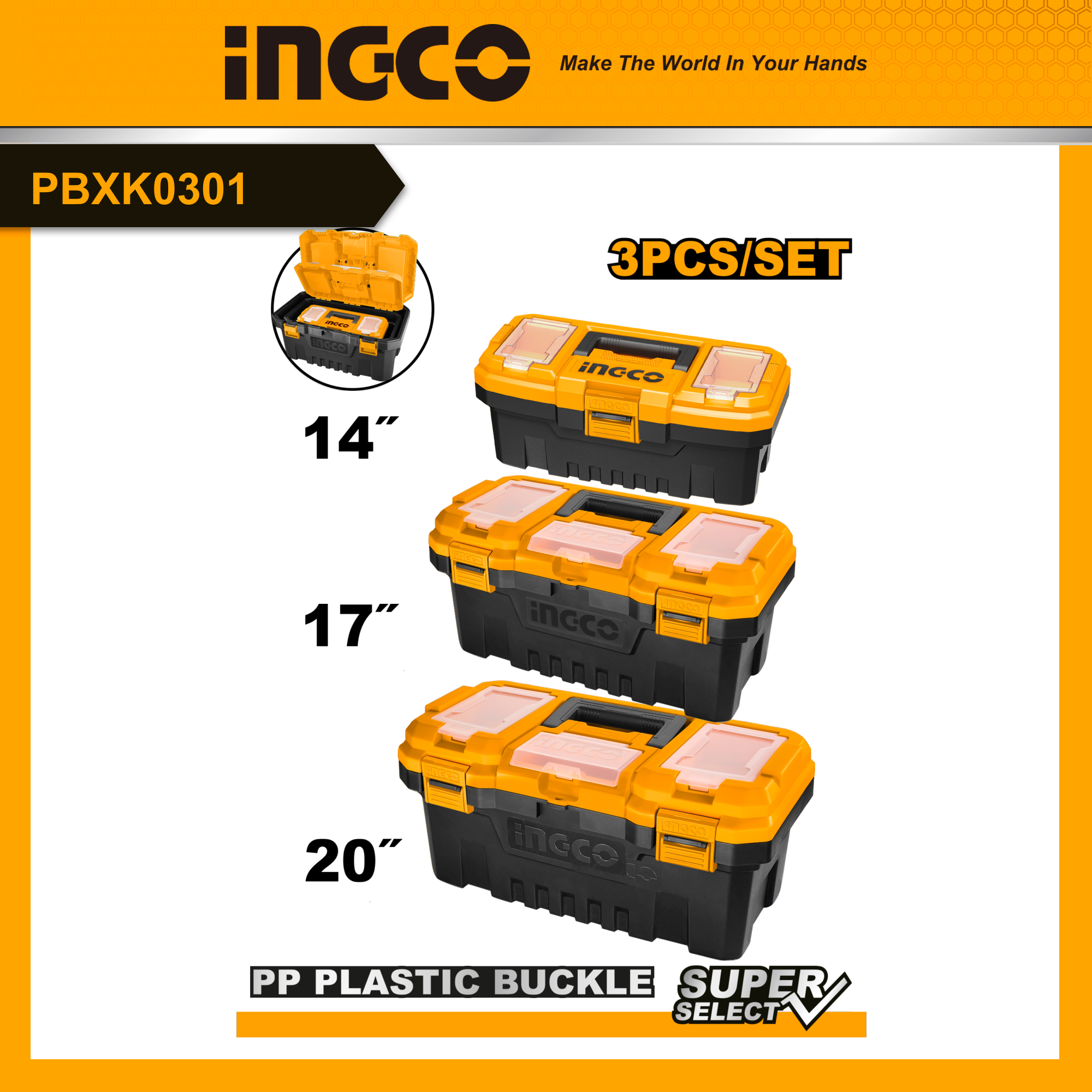 INGCO PBXK0301 Bộ 3 hộp công cụ 3 cỡ
