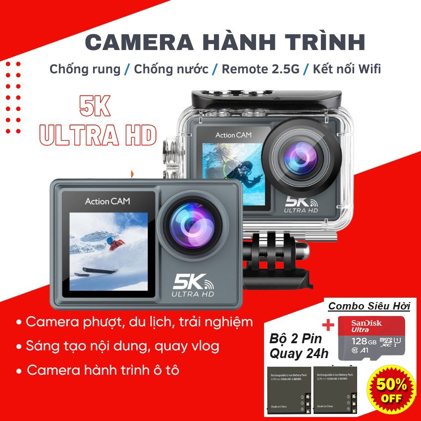 Camera Hành Trình 5K Ultra HD Wifi Kết Nối Với Điện Thoại - Camera hành trình chống nước 4.0 - camer