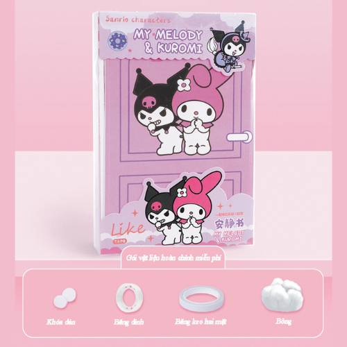 [Không cần cắt] Đồ chơi giấy thủ công Sanrio Kuromi Melody búp bê giấy cuốn sách yên tĩnh cắt dán DI