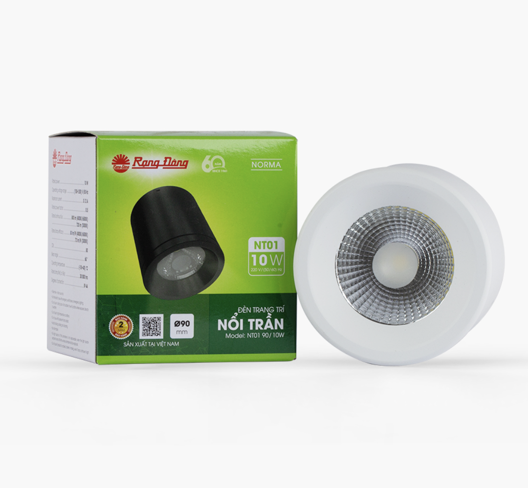 Đèn Downlight nổi trần trang trí chính hãng Rạng Đông NT01 90/10W Kiểu dáng hiện đại Thiết kế sang t