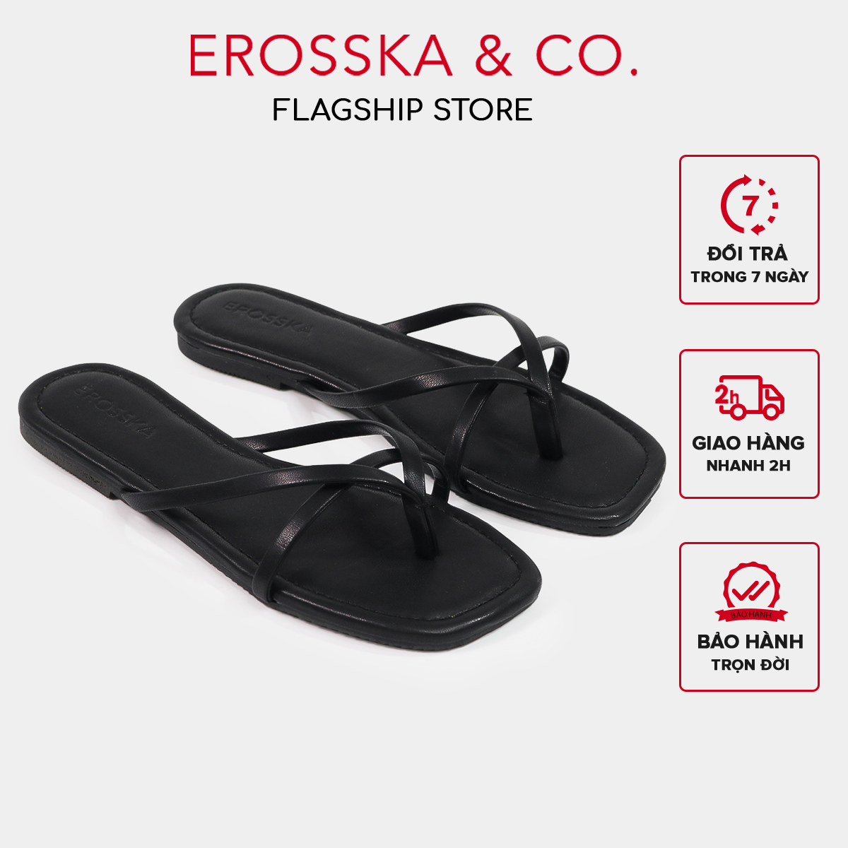 Erosska - Dép nữ đế bằng quai dây xỏ ngón kiểu dáng đơn giản màu bạc - DE075