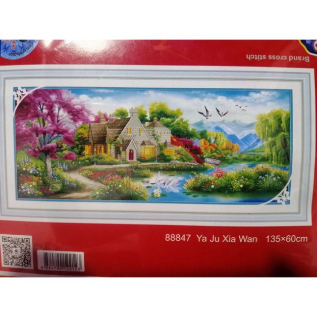 [HCM]Tranh thêu chữ thập phong cảnh mùa xuân 88847 - kích thước 135 * 60
