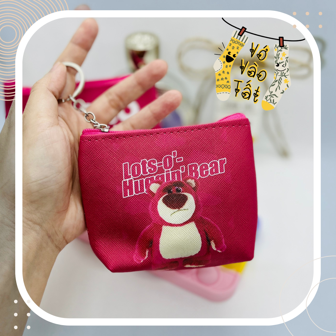 MÓC KHÓA VÍ GẤU DÂU - VÍ MINI GẤU DÂU HỒNG LOTSO