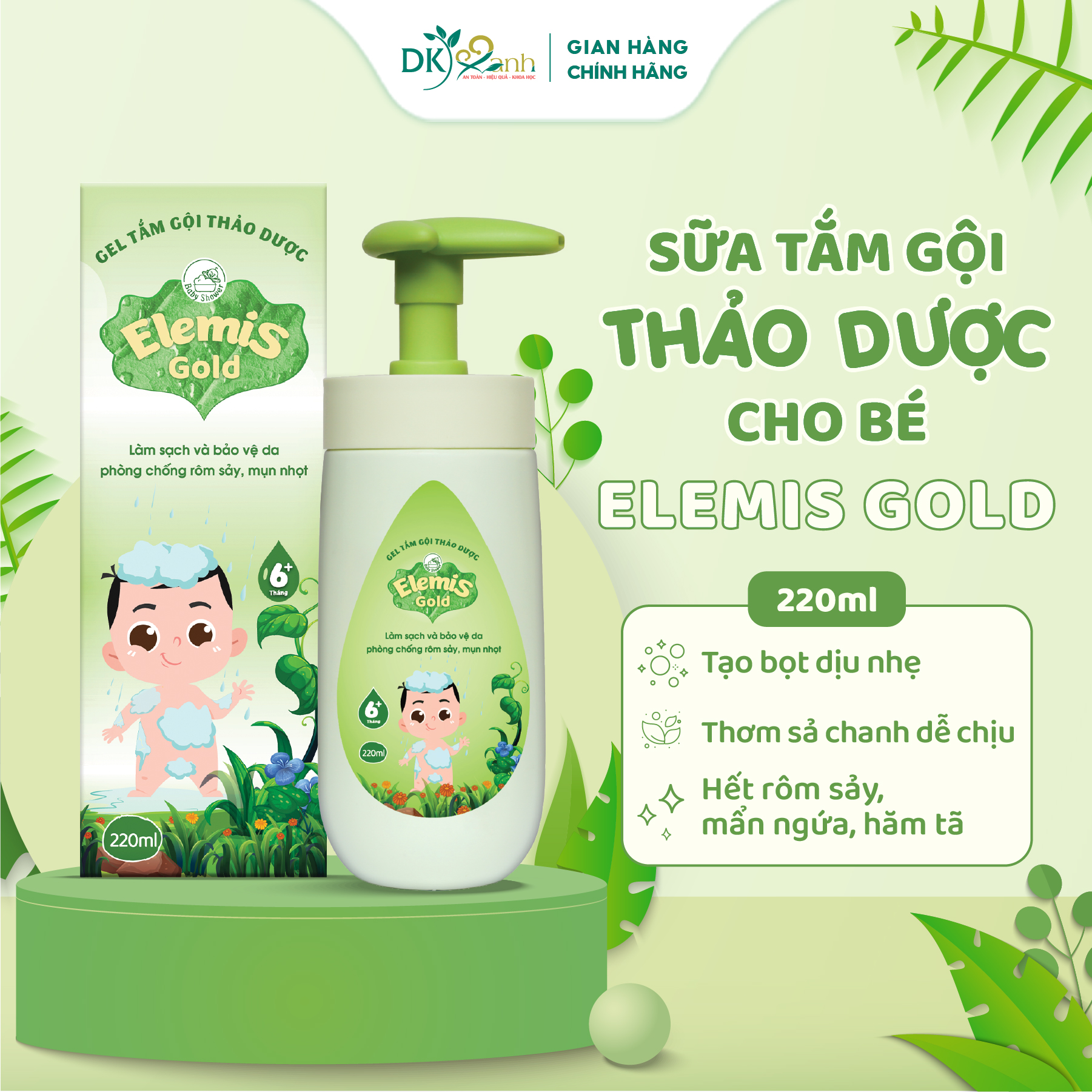 Elemis Gold Sữa Tắm Gội Thảo Dược Cho Bé Từ 6 Tháng Tuổi Bọt Dịu Nhẹ Kháng Khuẩn Tối Ưu 220ml/chai -