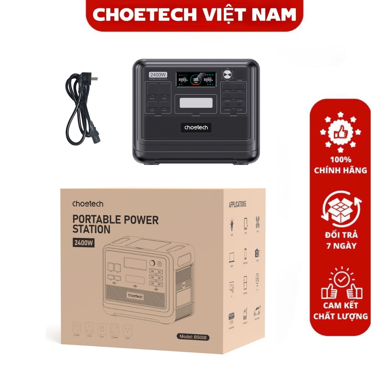 Trạm sạc dự phòng Choetech BS008 di động 2400w dung lượng 640000mAh (Hàng chính hãng)