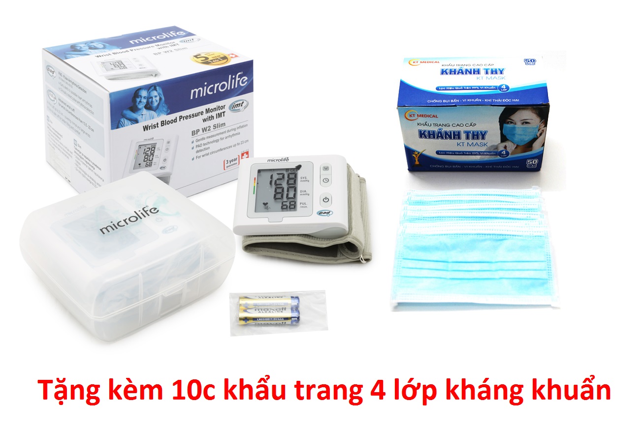Máy Đo Huyết Áp Cổ Tay Microlife W2 Slim ( Tặng 10C Khẩu Trang 4 Lớp Kháng Khuẩn )