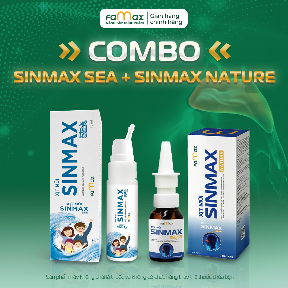 [FAMAX] Combo xịt mũi Sinmax Nature + Sinmax Sea - Hỗ trợ làm sạch mũi cải thiện sổ mũi nghẹt mũi vi