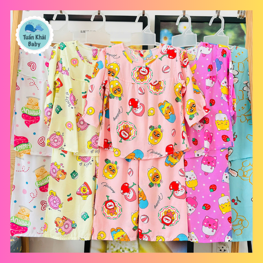 Bộ Quần áo Tole Lanh Tay Dài Bé Gái - Size 1-14 cho bé 5-35 kg - Chất vải tole lanh 2 da - Đồ bộ bé