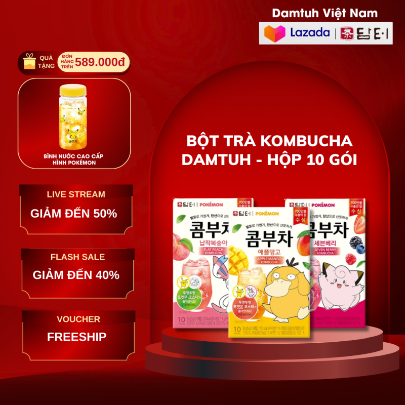 Trà Kombucha Damtuh Hàn Quốc Vị Táo Xoài Phiên Bản Pokémon – Hộp 10 Gói